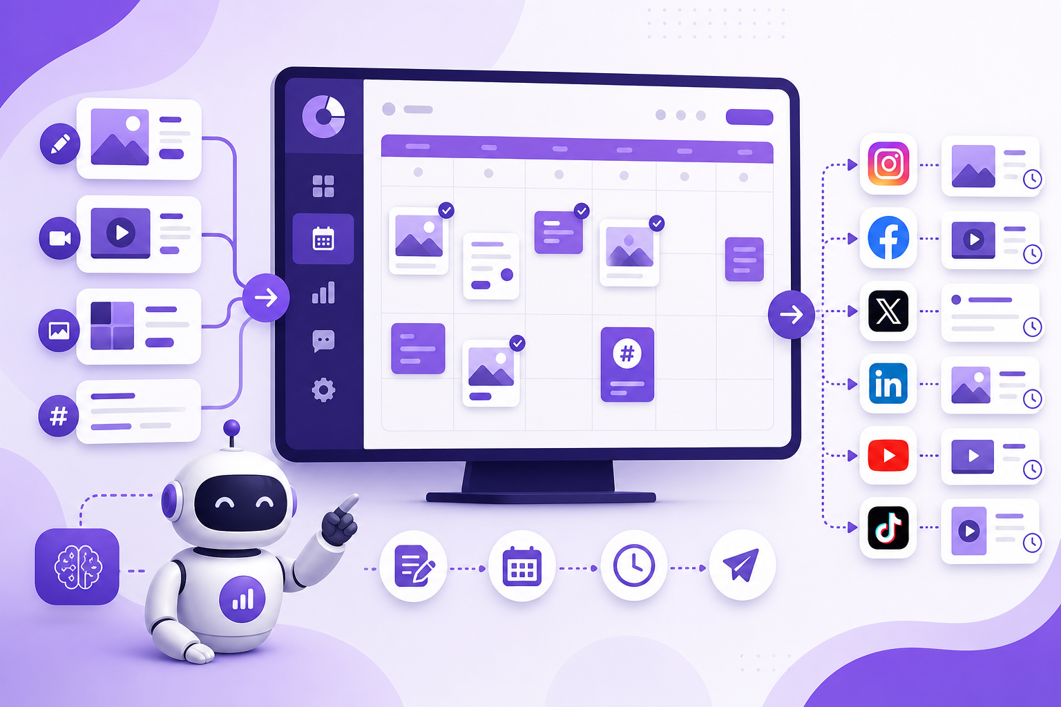 Automação, social media e calendário